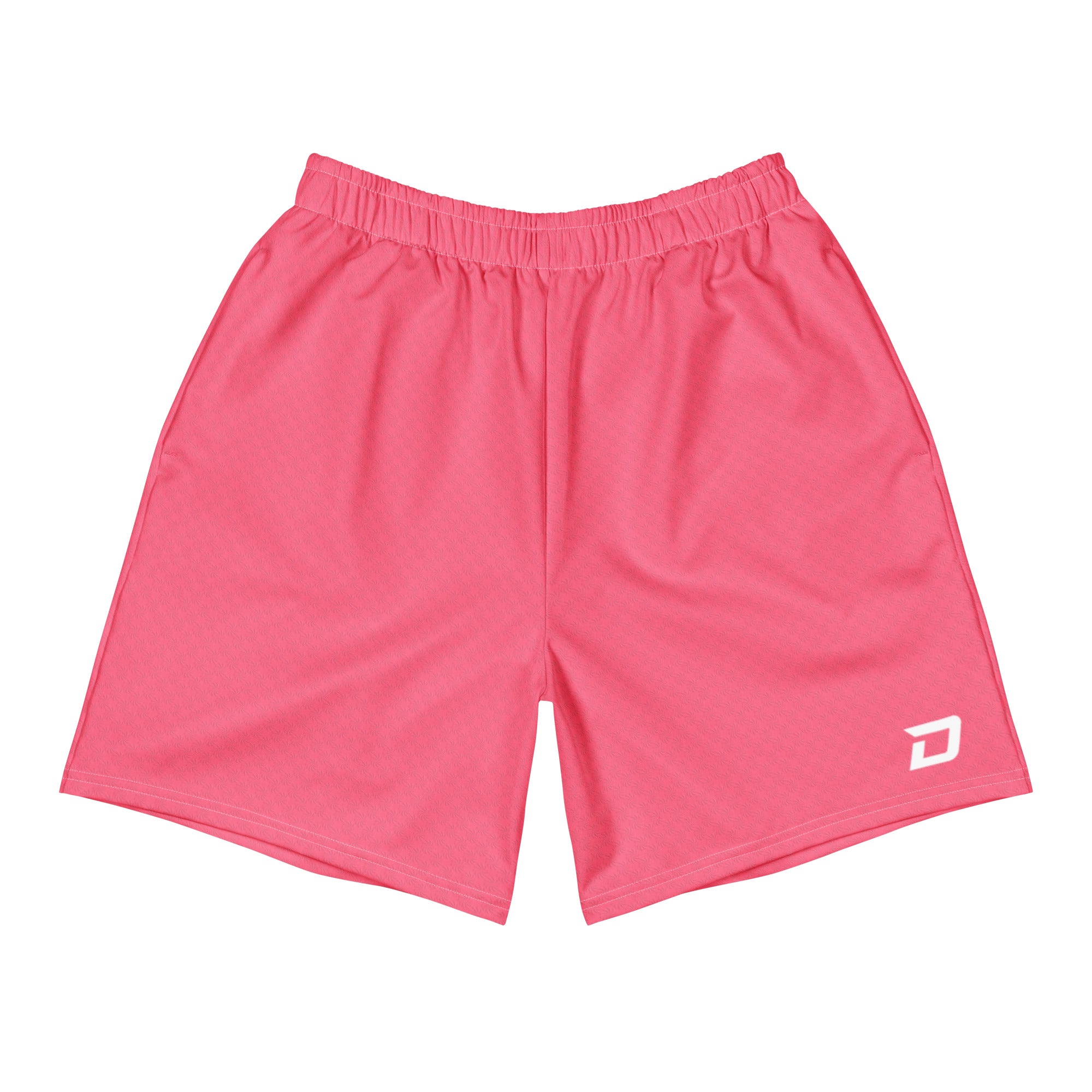 Front view of Bubble Gum pickleball performance shorts in vibrant pink featuring a clean athletic design and the white D Mark logo.
