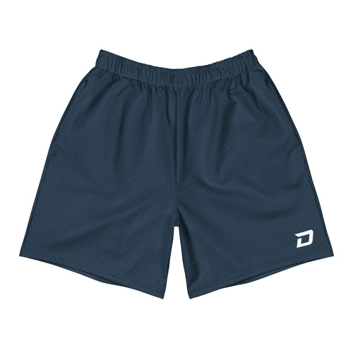 Front view of the Classic Navy Performance Shorts featuring lightweight navy performance fabric, a white D Mark logo on the lower left leg, elastic waistband, athletic fit, moisture-wicking material, and a clean minimalist design for pickleball, training, tournaments, and everyday wear.