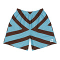Coastal blue performance shorts featuring a bold cognac geometric vector pattern with a white D Mark logo, designed for lightweight comfort and unrestricted movement on and off the pickleball court.