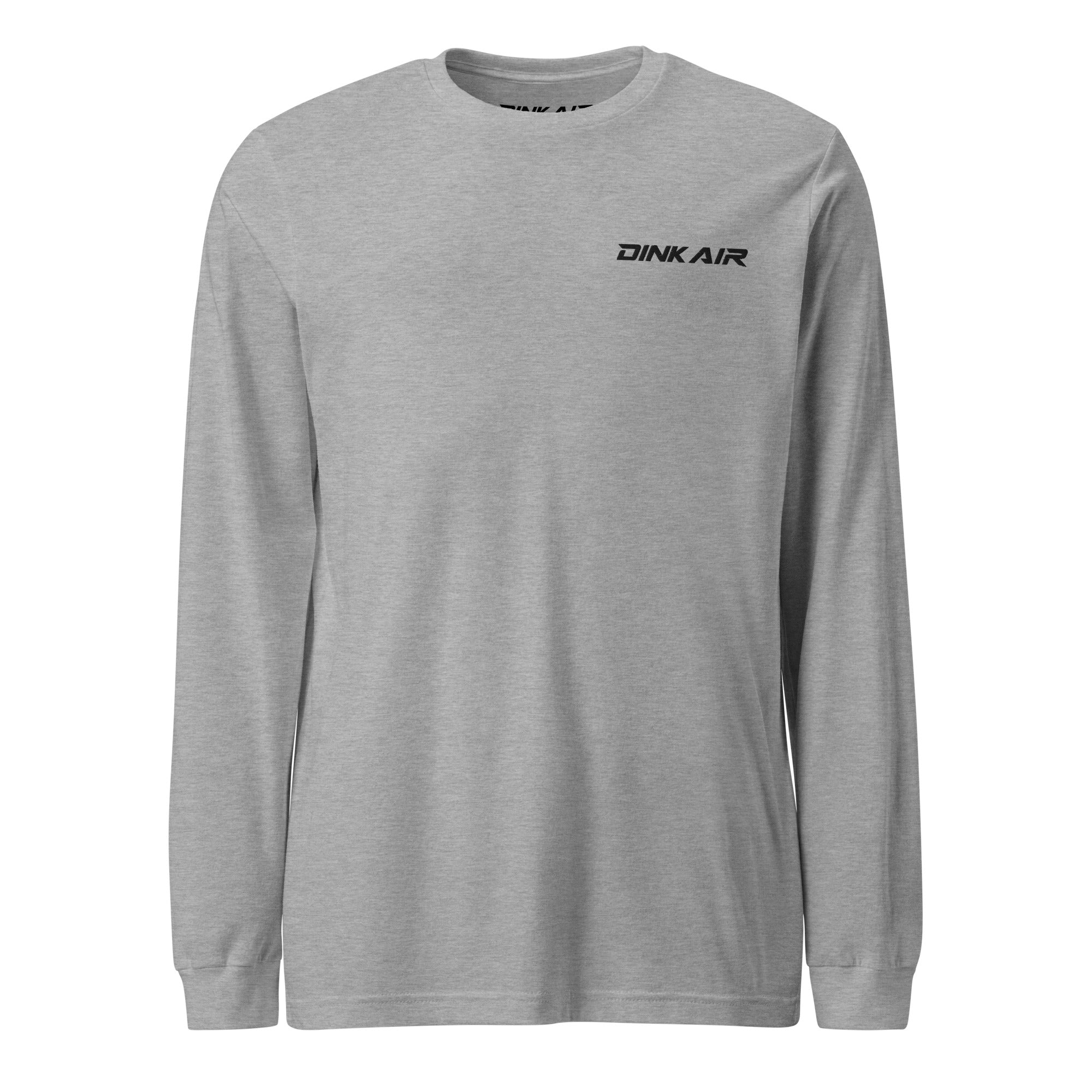 Front view of the gray Court Long Sleeve Tee featuring a small embroidered Dink Air logo on the chest.