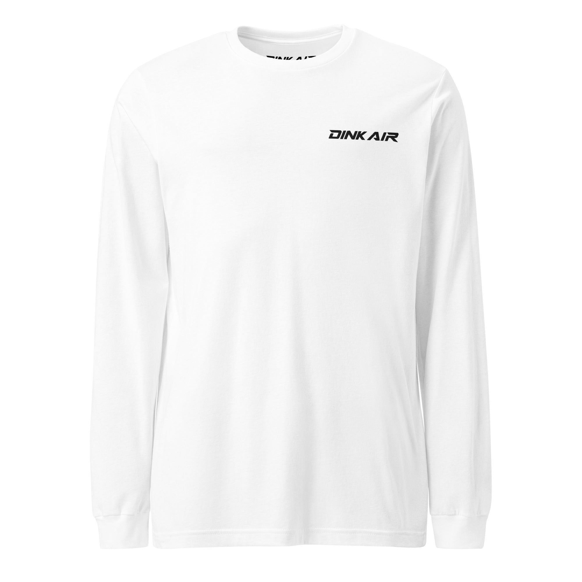 Front view of the white Court Long Sleeve Tee featuring a small Dink Air logo on the chest.