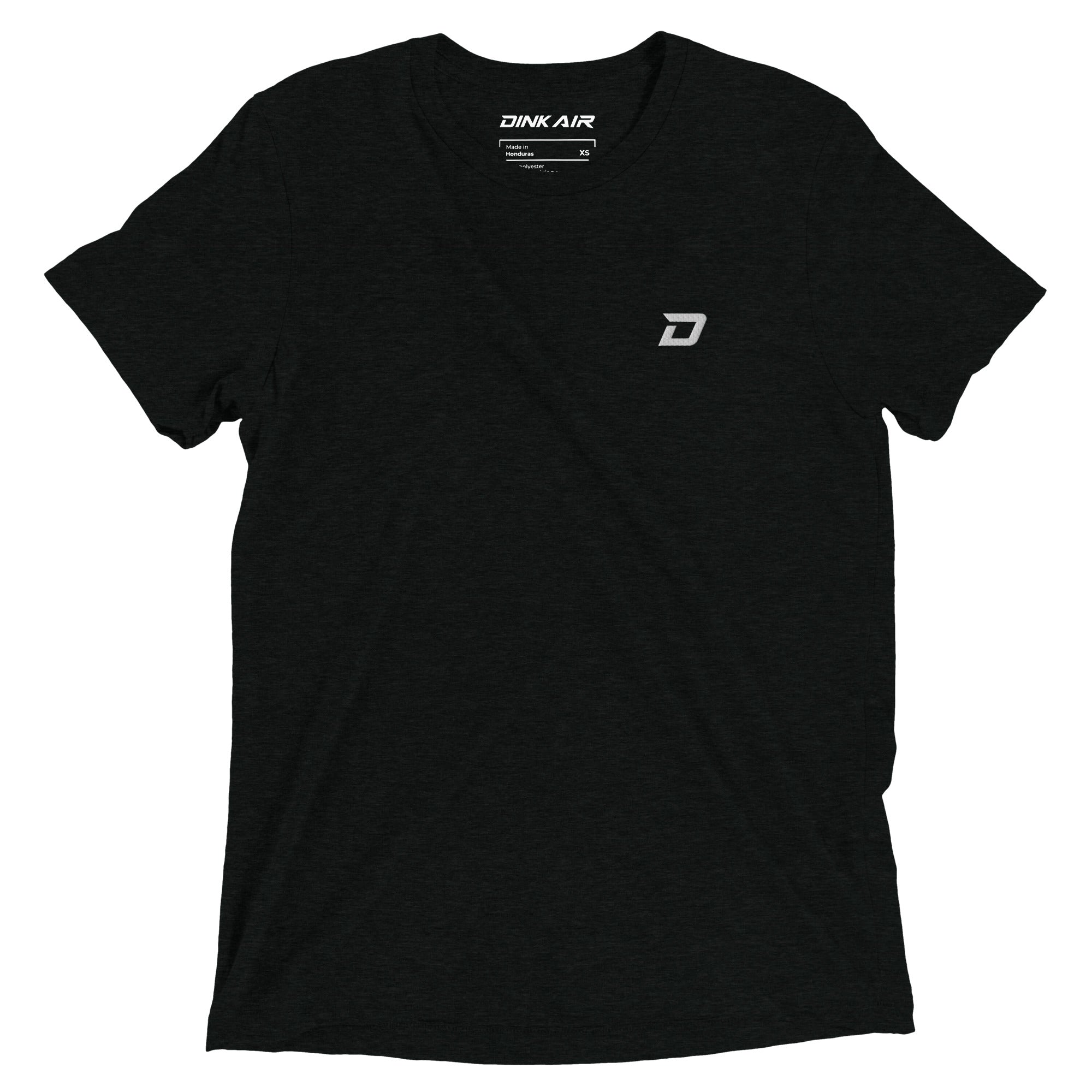Front view of the Dink Air D Mark Tri-Blend Tee in black featuring a minimalist embroidered D Mark logo on the chest.