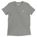 Front view of the Dink Air D Mark Tri-Blend Tee in gray featuring a minimalist embroidered D Mark logo on the chest.