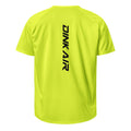 Dink Air Vertical Performance Tee in neon yellow, back view featuring the vertical black Dink Air logo on lightweight performance fabric.