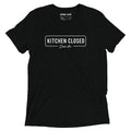 Black tri-blend t-shirt featuring a minimalist "Kitchen Closed" graphic with the Dink Air signature across the front, designed for pickleball players with clean, understated style.