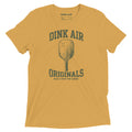 Dink Air Originals Heritage Tee in mustard featuring a vintage green Dink Air Originals pickleball graphic on an ultra-soft premium tri-blend tee.