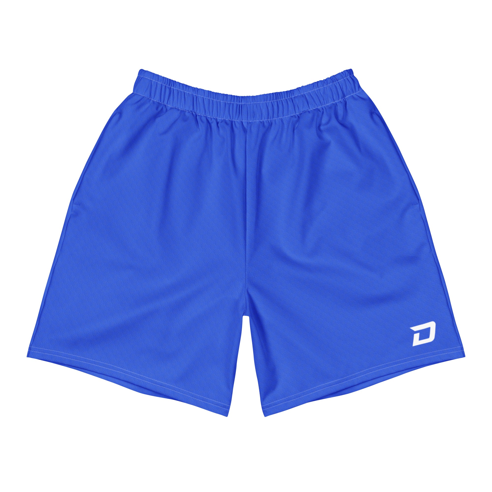 Front view of Royal pickleball performance shorts in royal blue featuring a clean athletic design and the white D Mark logo.