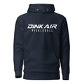 Front view of the navy Signature Pickleball Hoodie featuring the Dink Air Pickleball Signature logo, drawstring hood, kangaroo pocket, and ribbed cuffs.