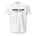 Front view of the Dink Air Signature Pickleball Performance Tee in white featuring the Signature Pickleball graphic. Lightweight moisture-wicking performance shirt designed for breathable comfort and unrestricted movement on the pickleball court.