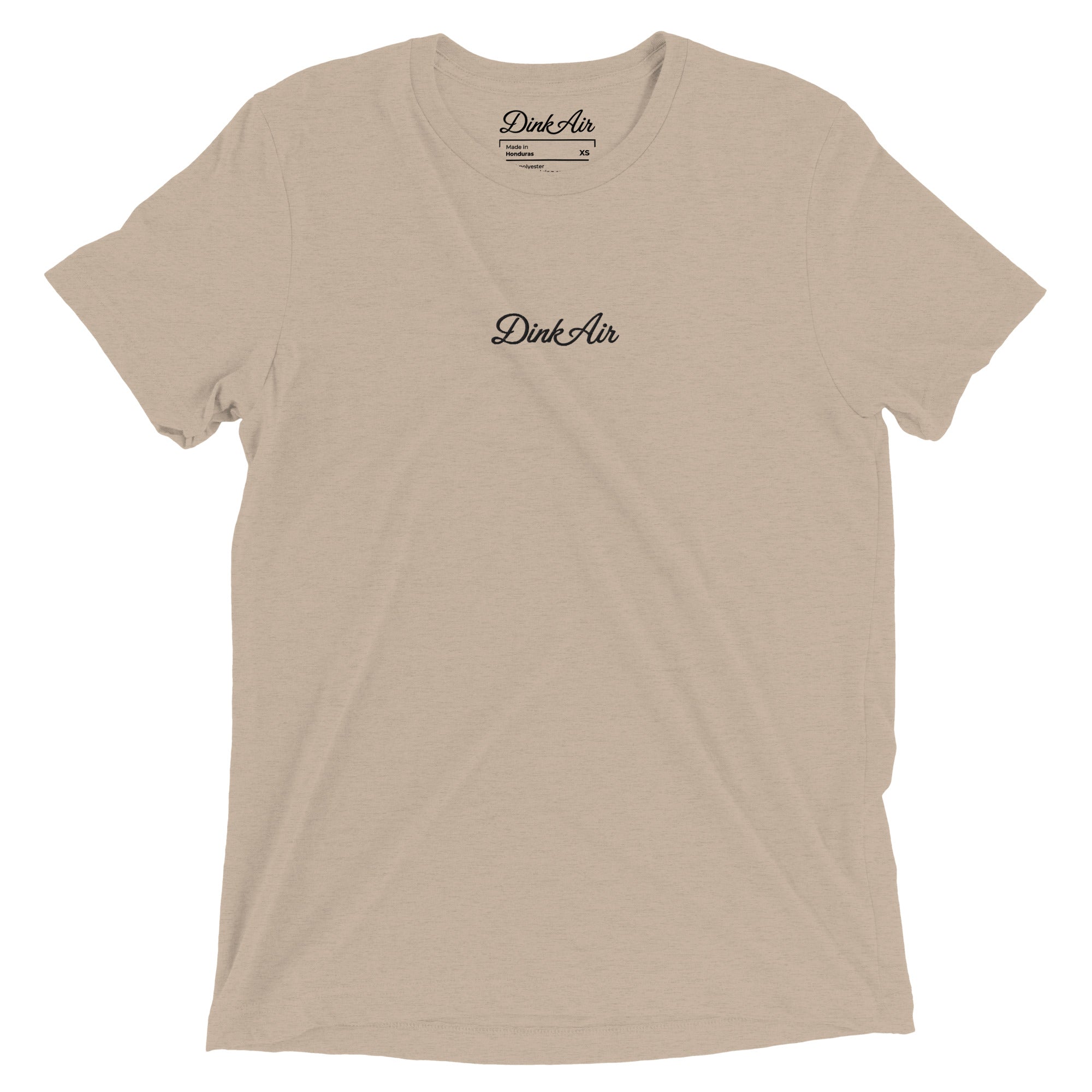 Sand dune tri-blend t-shirt featuring a minimalist embroidered Dink Air Signature Script logo across the chest.