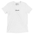 White tri-blend t-shirt featuring a minimalist embroidered Dink Air Signature Script logo across the chest.